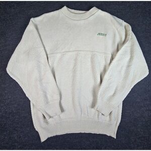 Vtg McBriar Mens Beige Knit Crew Neck Sweater Long Sleeve Casual Jesuit Size XL